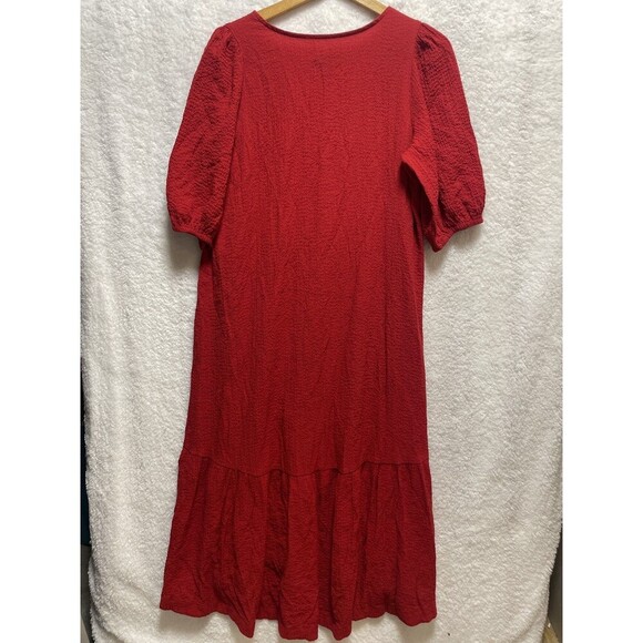 Maeve Anthropologie Scarletta Red Crinkle Gauze Tiered Button Midi Dress Boho S - Picture 3 of 9